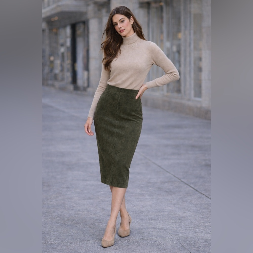 Danier Dark Green Suede Pencil Skirt